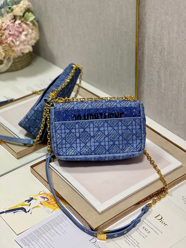 MEDIUM DIOR CARO BAG Macrocannage Tweed Embroidery M9242 blue