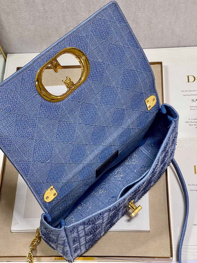 MEDIUM DIOR CARO BAG Macrocannage Tweed Embroidery M9242 blue