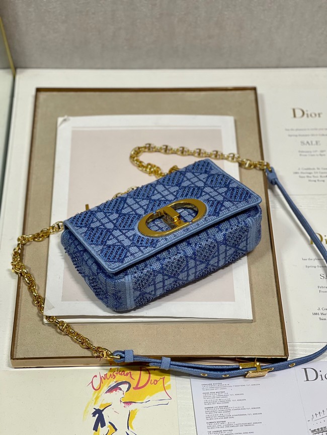 SMALL DIOR CARO BAG Macrocannage Tweed Embroidery M9241 BLUE