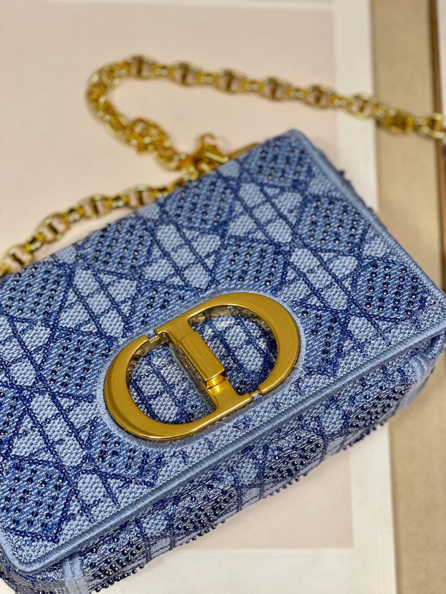 SMALL DIOR CARO BAG Macrocannage Tweed Embroidery M9241 BLUE