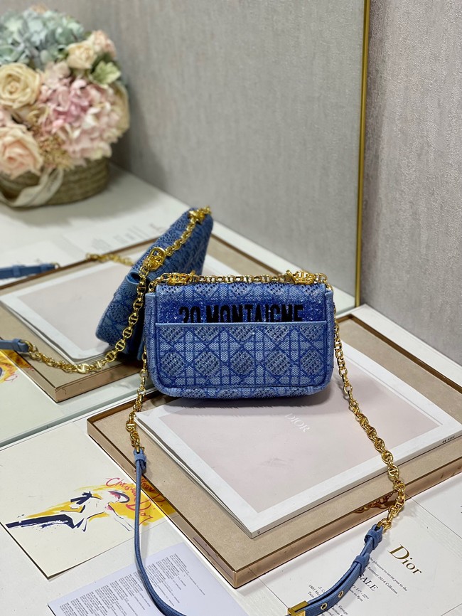 SMALL DIOR CARO BAG Macrocannage Tweed Embroidery M9241 BLUE