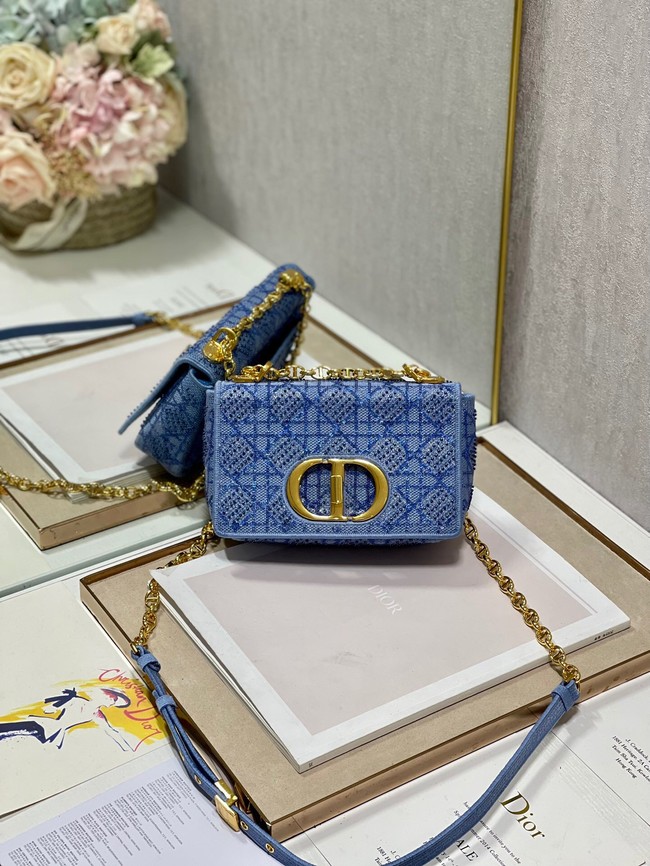 SMALL DIOR CARO BAG Macrocannage Tweed Embroidery M9241 BLUE