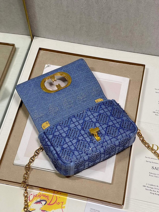 SMALL DIOR CARO BAG Macrocannage Tweed Embroidery M9241 BLUE