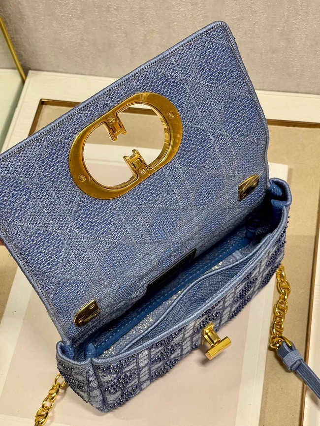 SMALL DIOR CARO BAG Macrocannage Tweed Embroidery M9241 BLUE