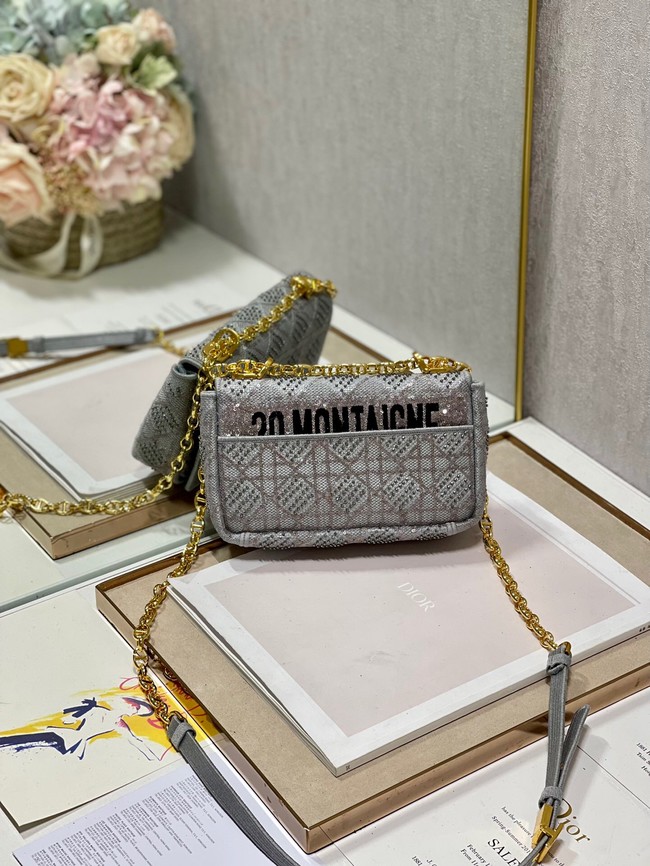 SMALL DIOR CARO BAG Macrocannage Tweed Embroidery M9241 GRAY