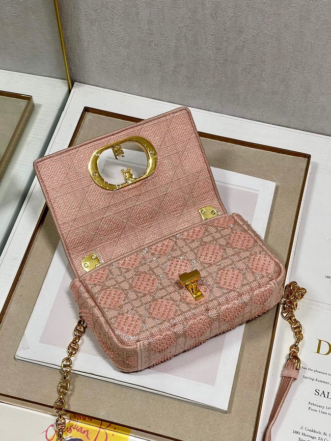 SMALL DIOR CARO BAG Macrocannage Tweed Embroidery M9241 PINK