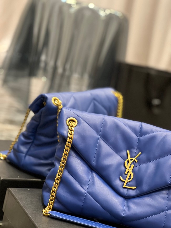 Yves Saint Laurent LOULOU PUFFER MEDIUM BAG IN QUILTED CRINKLED MATTE LEATHER Y577475 Electro optic blue