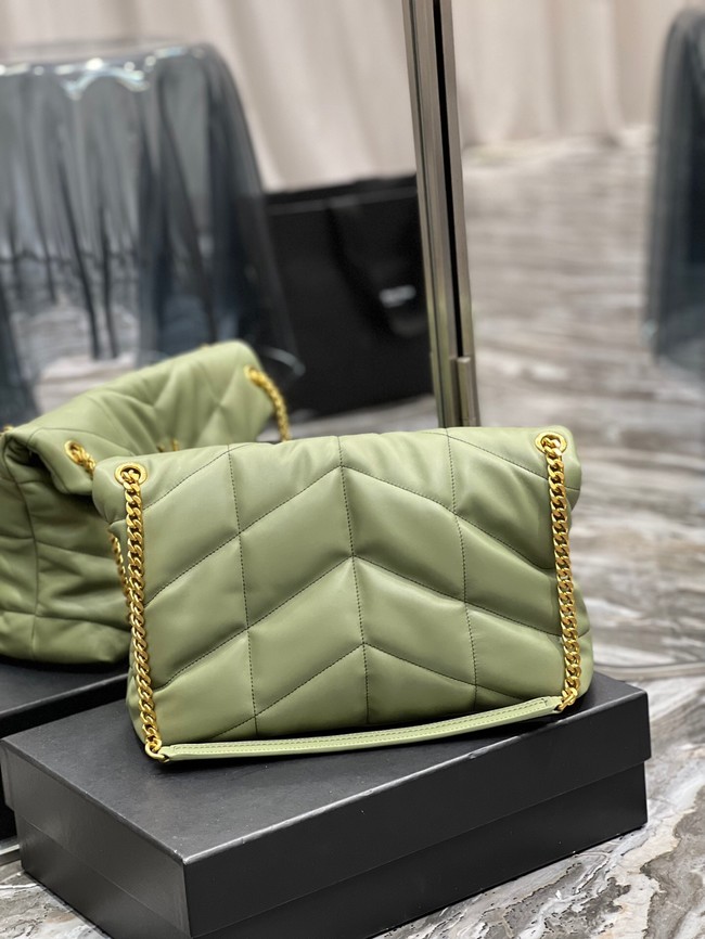 Yves Saint Laurent LOULOU PUFFER MEDIUM BAG IN QUILTED CRINKLED MATTE LEATHER Y577475 LIGHT GREEN