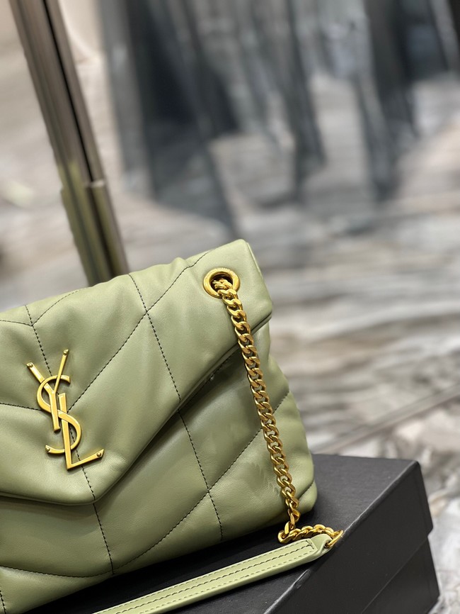 Yves Saint Laurent LOULOU PUFFER MEDIUM BAG IN QUILTED CRINKLED MATTE LEATHER Y577475 LIGHT GREEN