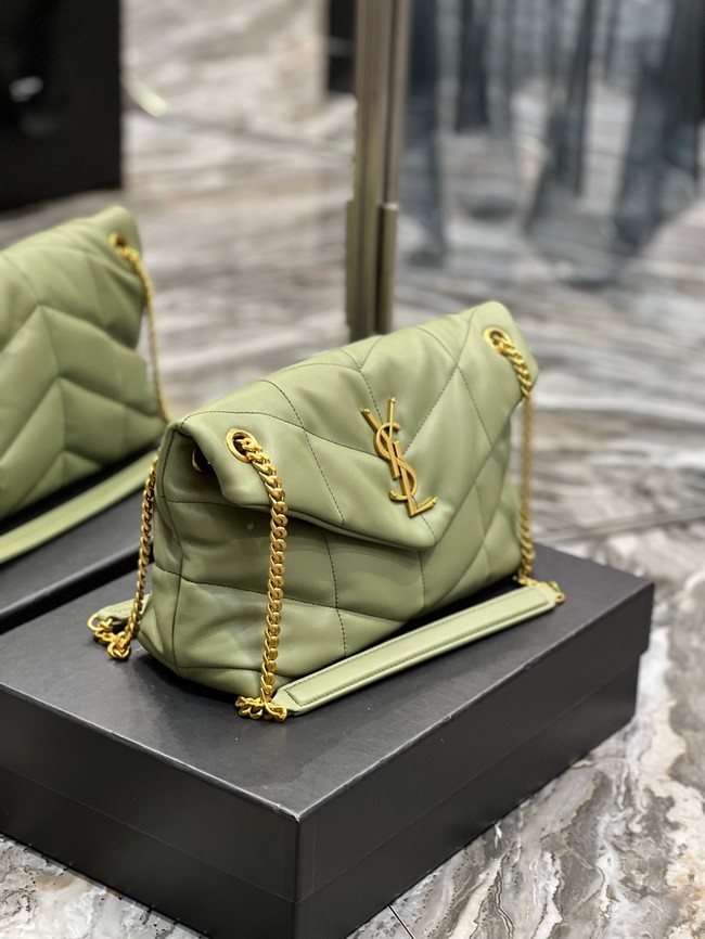 Yves Saint Laurent LOULOU PUFFER MEDIUM BAG IN QUILTED CRINKLED MATTE LEATHER Y577475 LIGHT GREEN