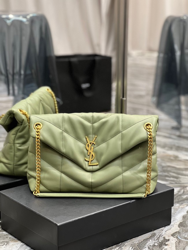 Yves Saint Laurent LOULOU PUFFER MEDIUM BAG IN QUILTED CRINKLED MATTE LEATHER Y577475 LIGHT GREEN