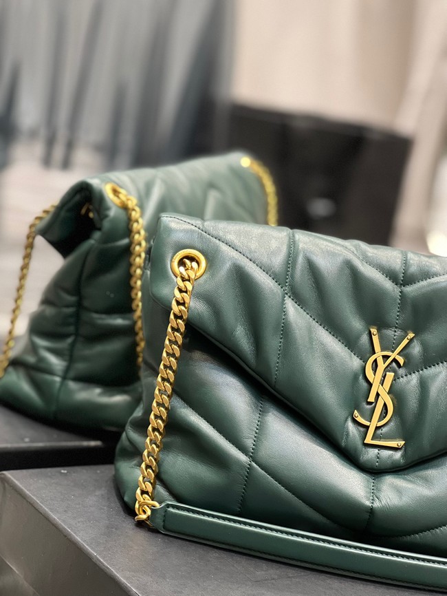 Yves Saint Laurent LOULOU PUFFER MEDIUM BAG IN QUILTED CRINKLED MATTE LEATHER Y577475 blackish green