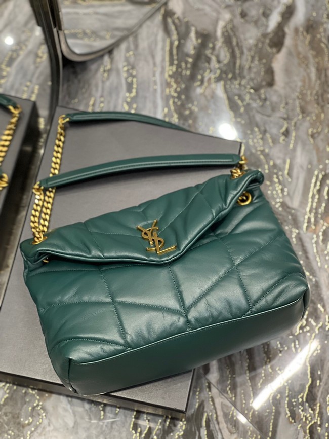 Yves Saint Laurent LOULOU PUFFER MEDIUM BAG IN QUILTED CRINKLED MATTE LEATHER Y577475 blackish green