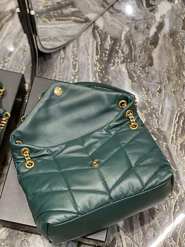 Yves Saint Laurent LOULOU PUFFER MEDIUM BAG IN QUILTED CRINKLED MATTE LEATHER Y577475 blackish green