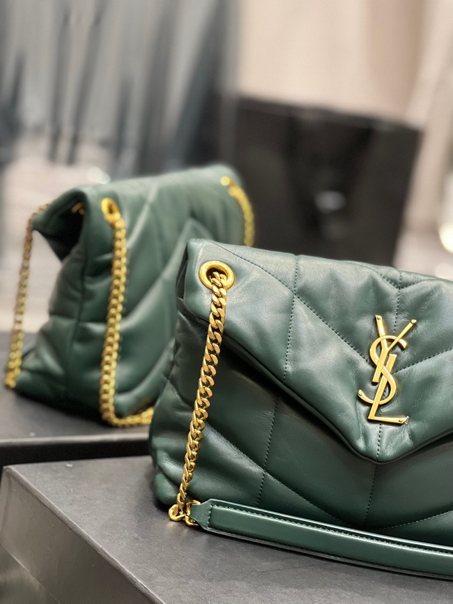 Yves Saint Laurent PUFFER SMALL CHAIN BAG IN QUILTED LAMBSKIN 5774761 blackish green