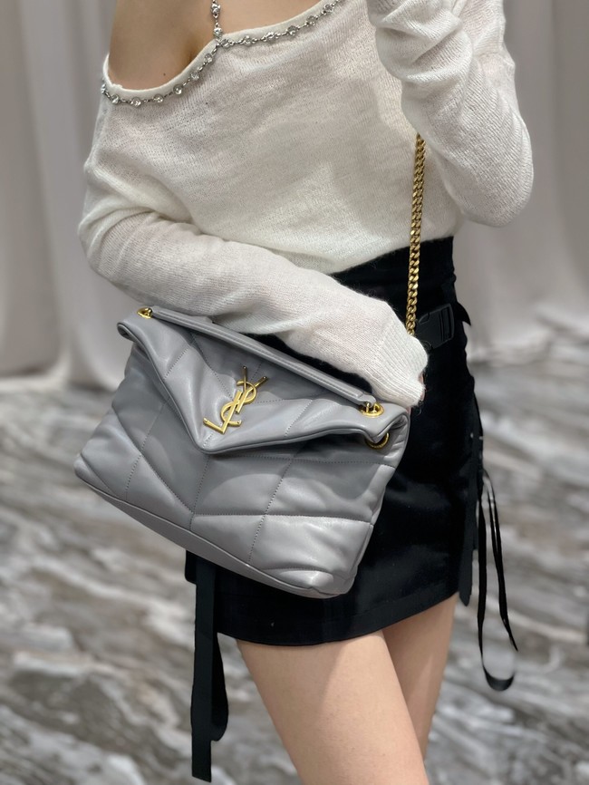 Yves Saint Laurent PUFFER SMALL CHAIN BAG IN QUILTED LAMBSKIN 620333 gray