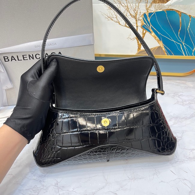 Balenciaga LINDSAY CROCODILE EMBOSSED SMALL SHOULDER BAG WITH STRAP 6009 black