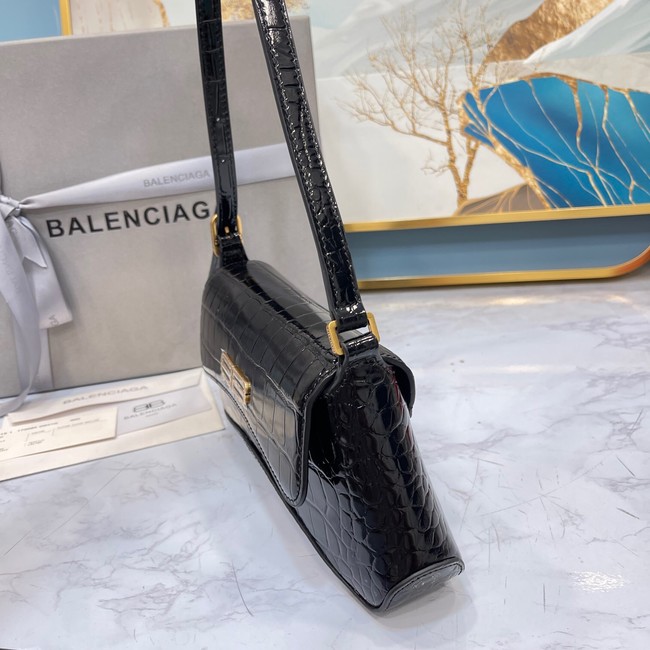 Balenciaga LINDSAY CROCODILE EMBOSSED SMALL SHOULDER BAG WITH STRAP 6009 black