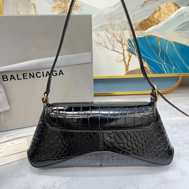 Balenciaga LINDSAY CROCODILE EMBOSSED SMALL SHOULDER BAG WITH STRAP 6009 black