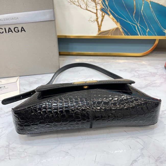 Balenciaga LINDSAY CROCODILE EMBOSSED SMALL SHOULDER BAG WITH STRAP 6009 black