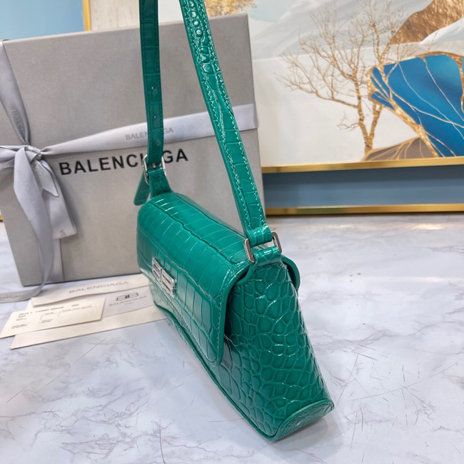 Balenciaga LINDSAY CROCODILE EMBOSSED SMALL SHOULDER BAG WITH STRAP 6009 green