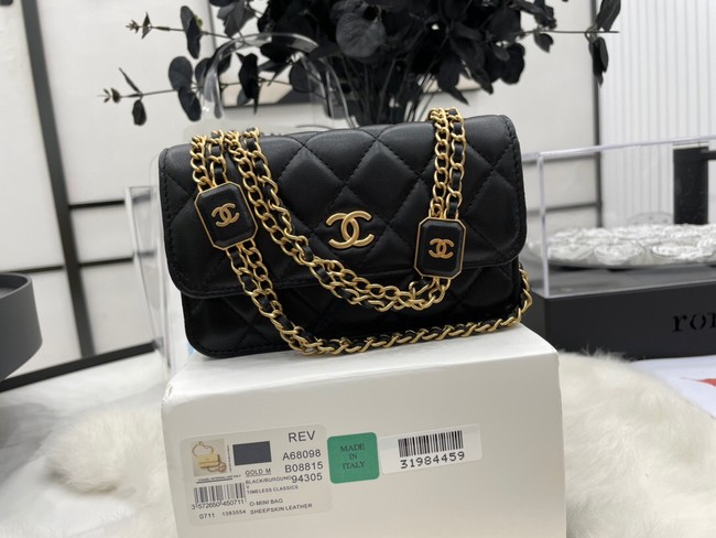 Chanel mini FLAP BAG Lambskin & Gold-Tone Metal A68098 black