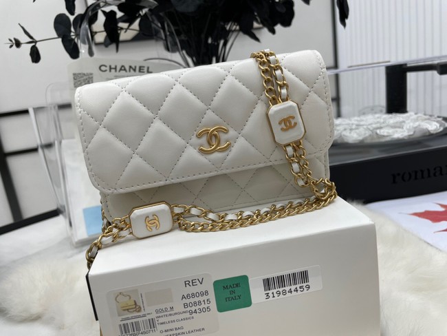 Chanel mini FLAP BAG Lambskin & Gold-Tone Metal A68098 white