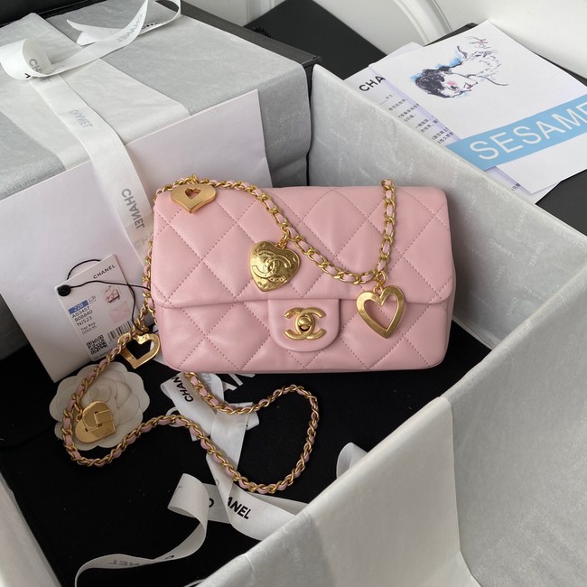 Chanel MINI FLAP BAG Lambskin & Gold-Tone Metal AS3457 pink