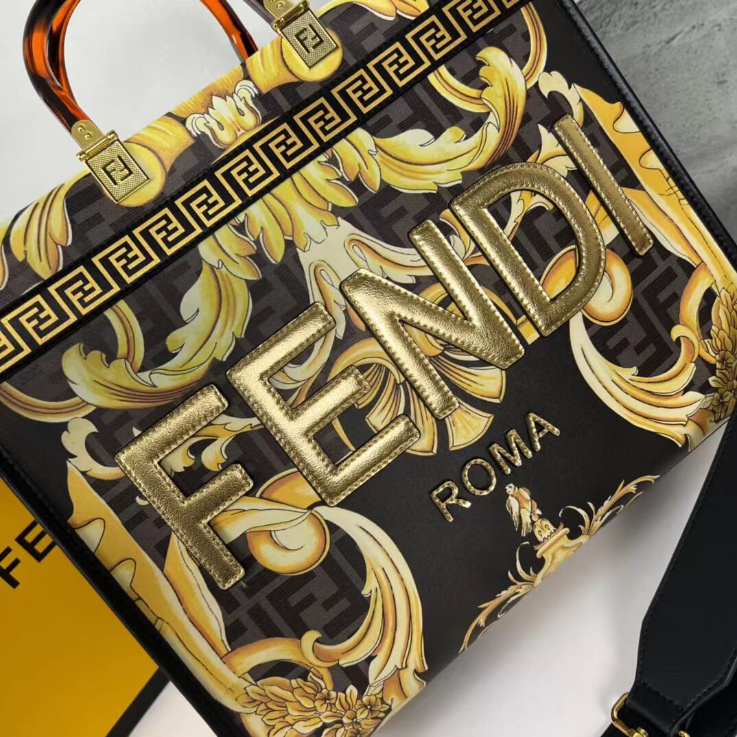 Fendi Sunshine Medium Fendace Printed white leather shopper 8BH386A-3