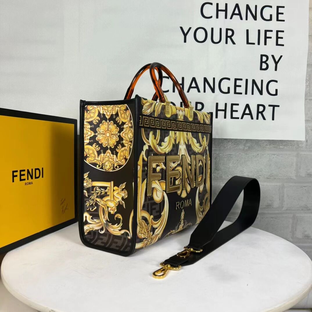 Fendi Sunshine Medium Fendace Printed white leather shopper 8BH386A-3