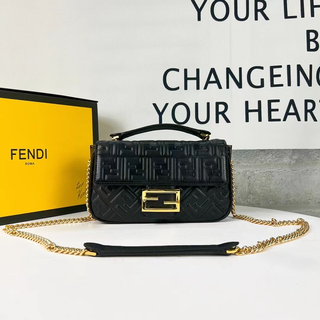 Fendi Baguette nappa leather bag F0881 Black