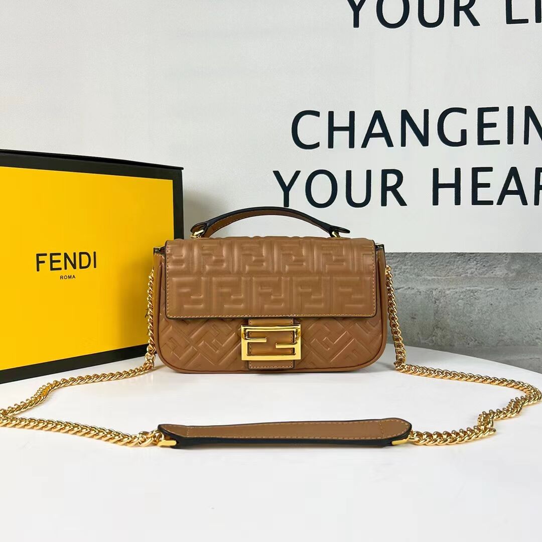 Fendi Baguette nappa leather bag F0881 brown