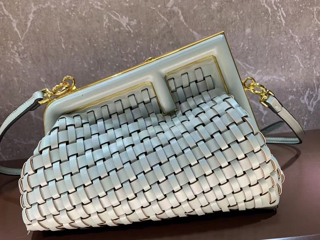 Fendi First Small Mint green leather interlace bag 8BP129A green