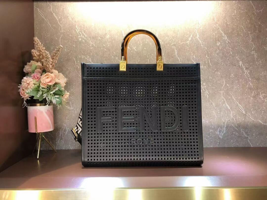 Fendi Sunshine Medium Two-toned perforated leather shopper 8BH386A black