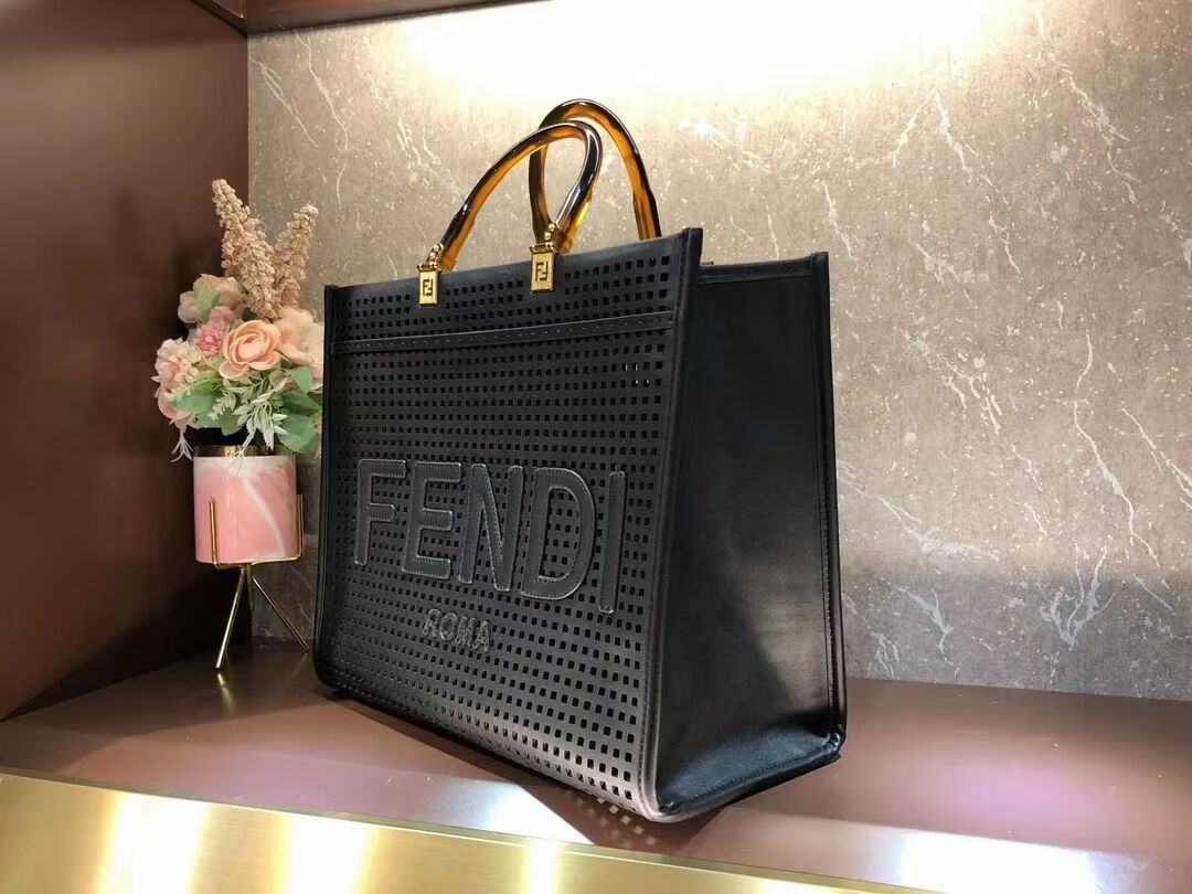 Fendi Sunshine Medium Two-toned perforated leather shopper 8BH386A black