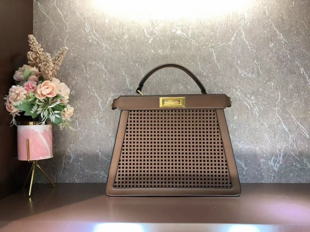 Fendi Peekaboo ISeeU perforated leather bag F1658 Coffee