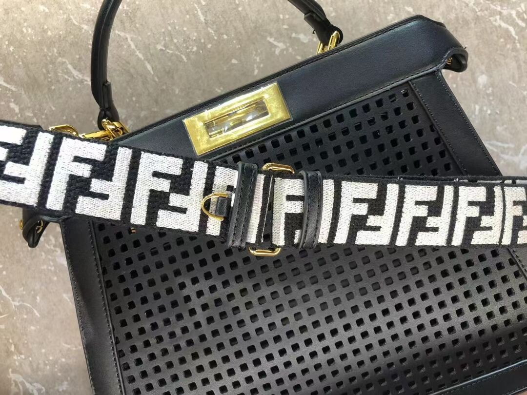 Fendi Peekaboo ISeeU perforated leather bag F1658 black