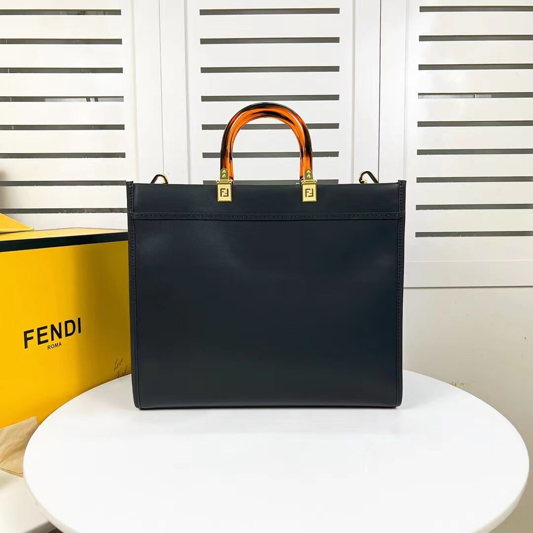 Fendi Sunshine Medium Fendace Printed black leather Logo shopper F0873 black