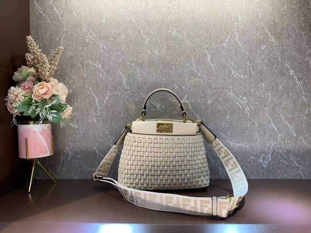 Fendi Peekaboo Mini braided leather bag 8BN244A Beige