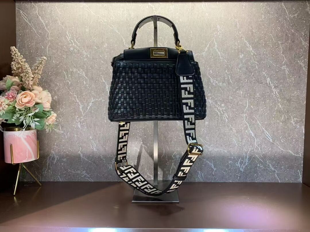 Fendi Peekaboo Mini braided leather bag 8BN244A black