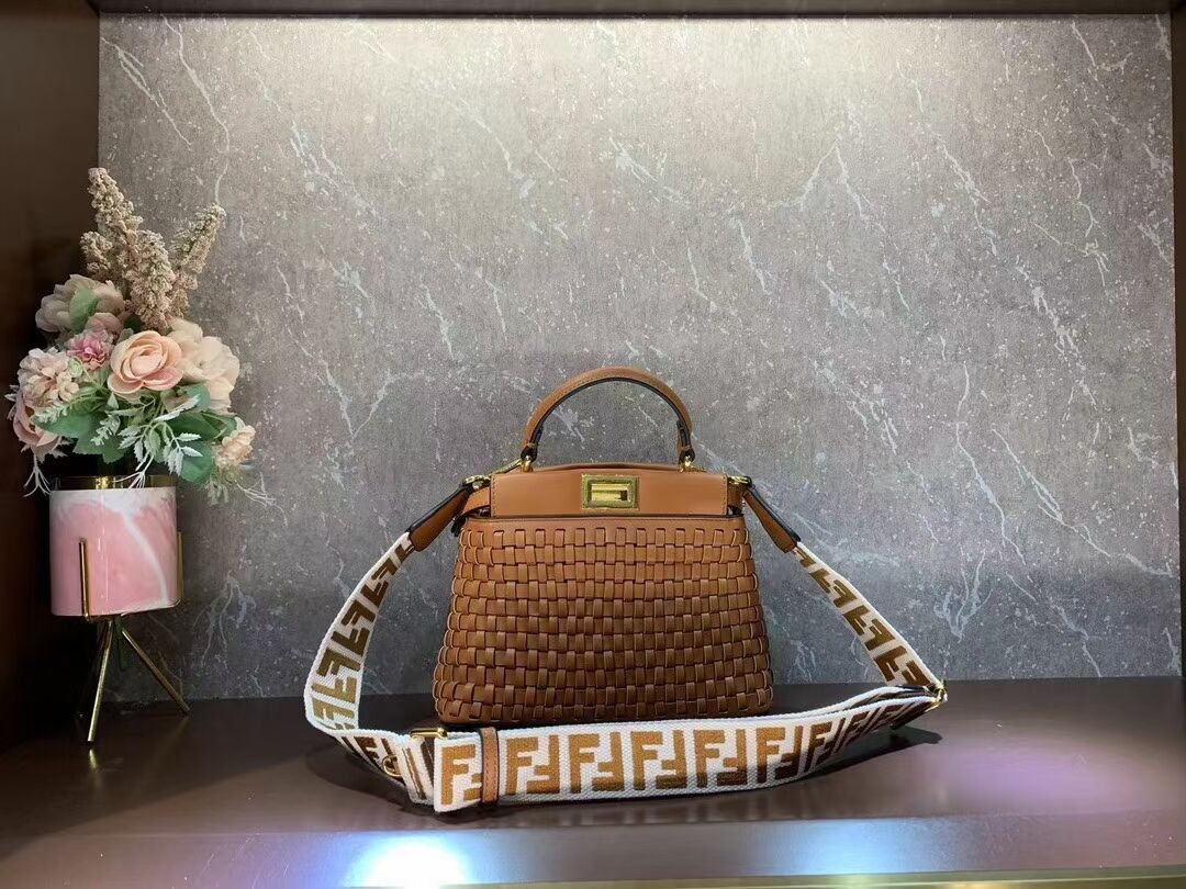 Fendi Peekaboo Mini braided leather bag 8BN244A brown