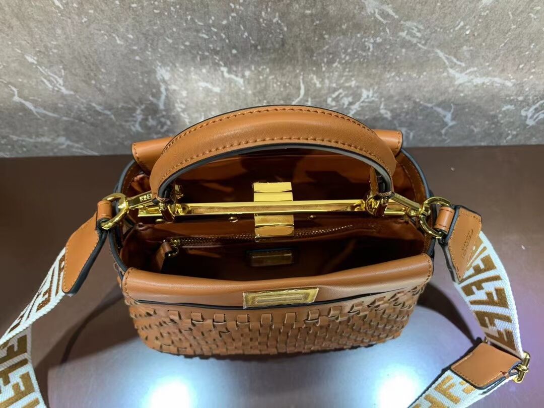 Fendi Peekaboo Mini braided leather bag 8BN244A brown