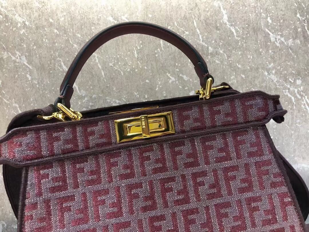 Fendi Peekaboo ISeeU FF tapestry fabric bag F1982 Burgundy