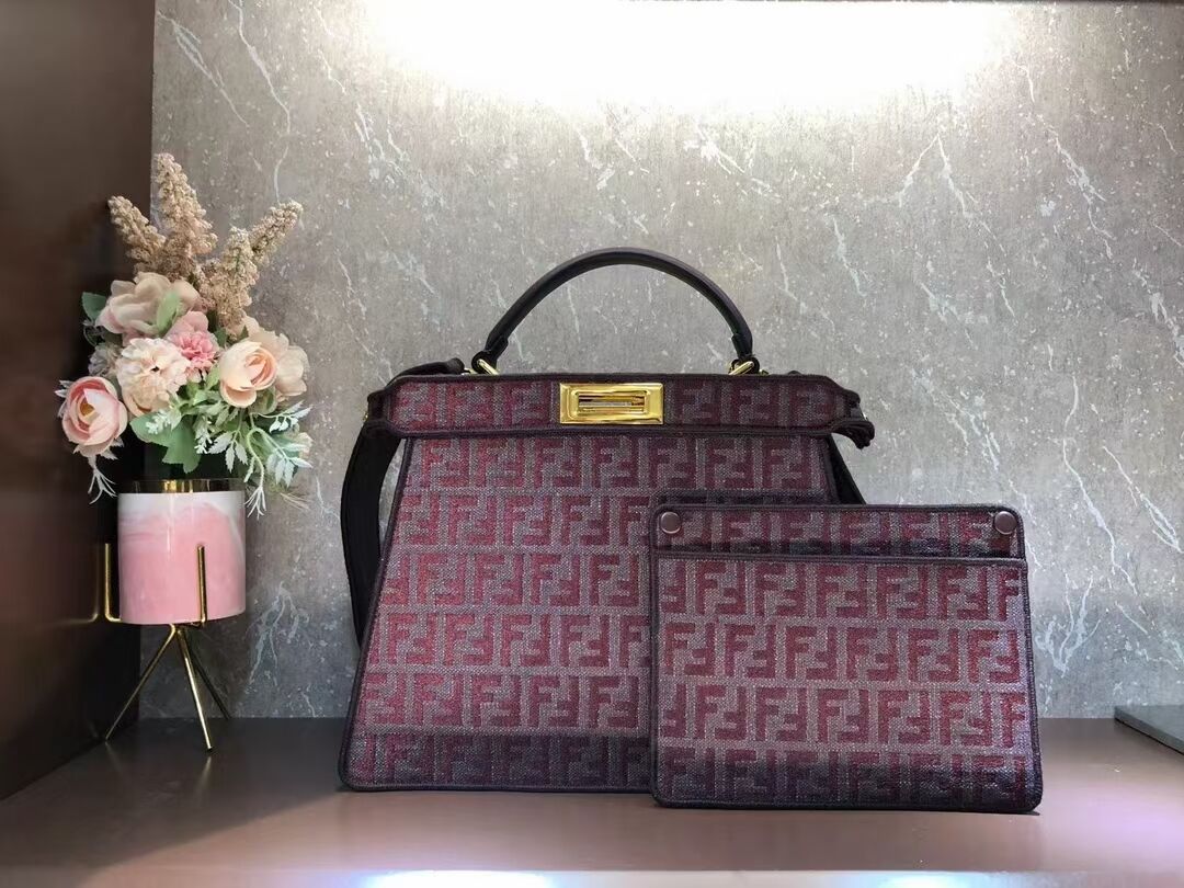 Fendi Peekaboo ISeeU FF tapestry fabric bag F1982 Burgundy