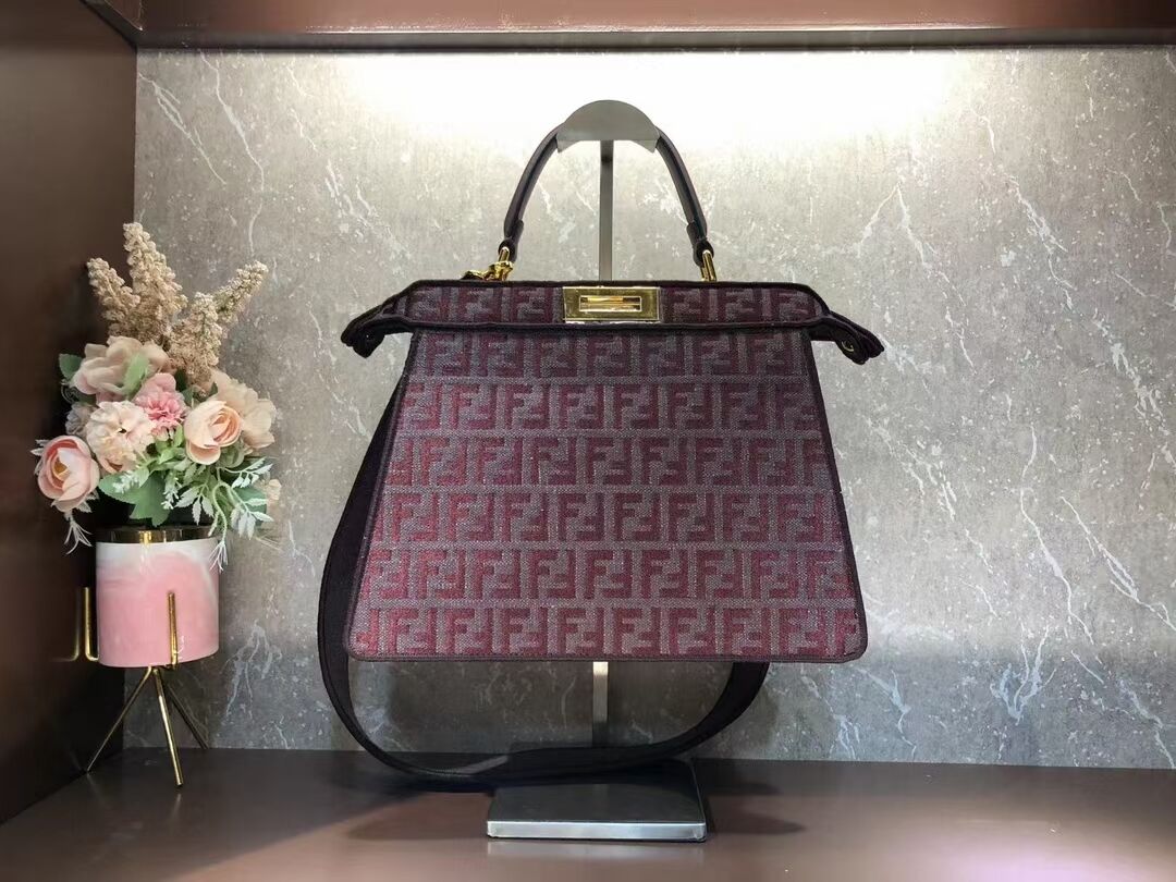 Fendi Peekaboo ISeeU FF tapestry fabric bag F1982 Burgundy