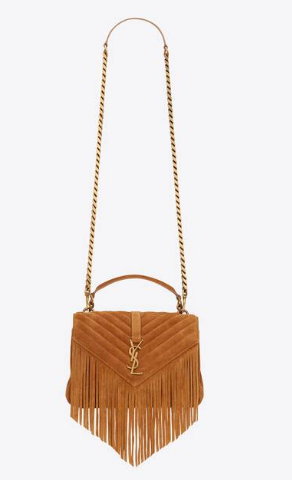 SAINT LAURENT COLLEGE MEDIUM CHAIN BAG IN LIGHT SUEDE WITH FRINGES 5317050 CINNAMON