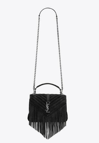 SAINT LAURENT COLLEGE MEDIUM CHAIN BAG IN LIGHT SUEDE WITH FRINGES 5317050 black