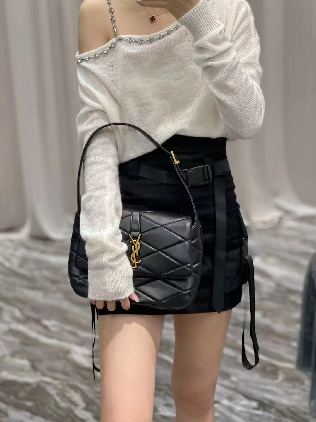 SAINT LAURENT LE 57 HOBO BAG IN QUILTED LAMBSKIN 698567 black