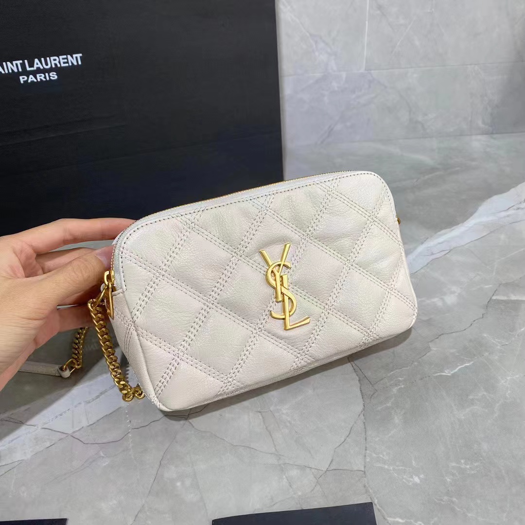 SAINT LAURENT MONOGRAM CHAIN WALLET IN LEATHER 655941 WHITE