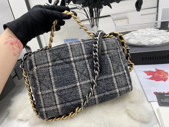 CHANEL 19 Flap Bag Wool Tweed & gold-Finish Metal AS1160 gray